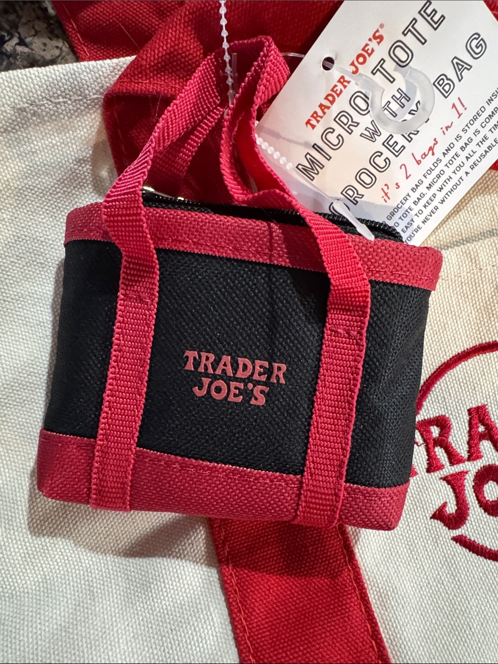 Trader Joe’s New NWT Canvas Micro Tote With Grocery Bag 2-in-1 - Picture 4 of 6